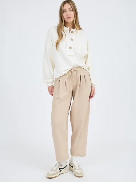 COLLARED RAW EDGE KNIT TOP - OFF WHITE