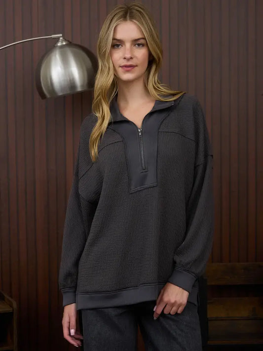 WESLEY HALF ZIP COLLARED TOP