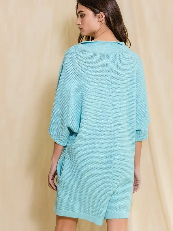 Oversized Solid Textured Romper - Aqua
