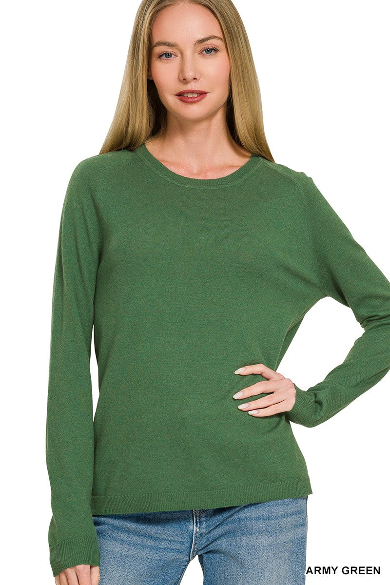 lightweight round neck sweater - army green