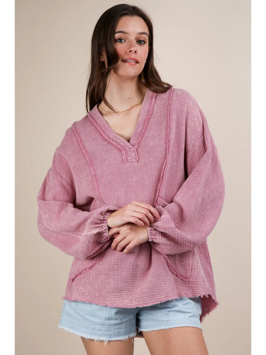 Washed Cotton Gauze Oversized Top