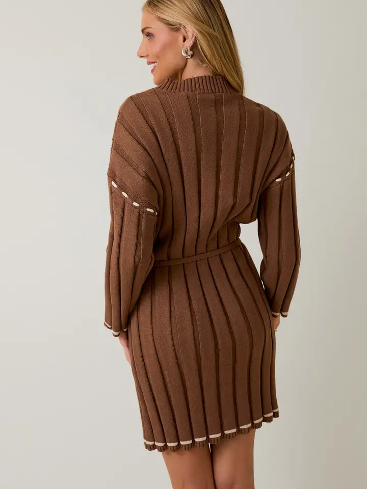 3/4 Sleeve Stitch Detail Sweater Dress