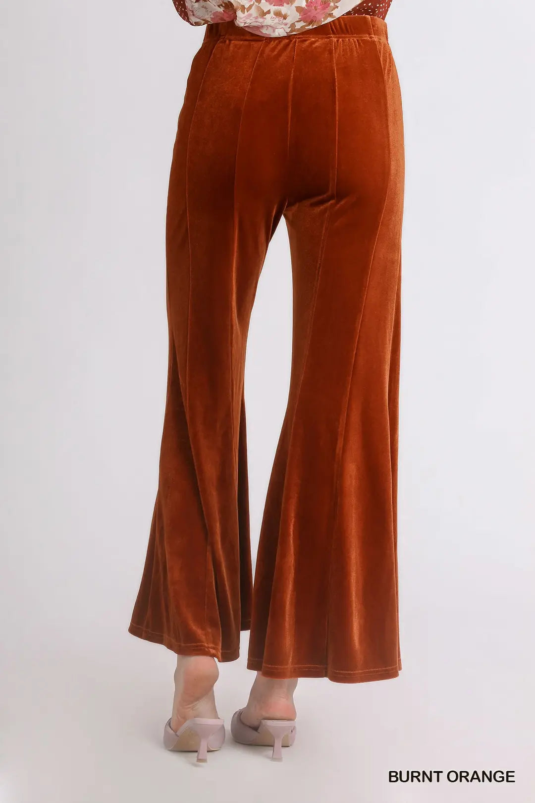 High Waist Velvet Flare Pants - Burnt Orange