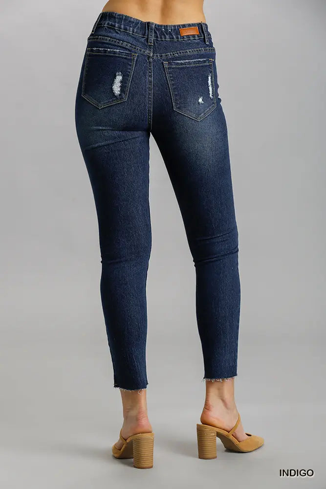 Distressed Detail Skinny Jeans - Indigo