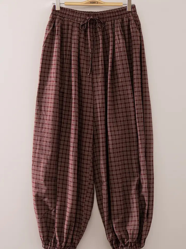 plaid drawstring balloon pants