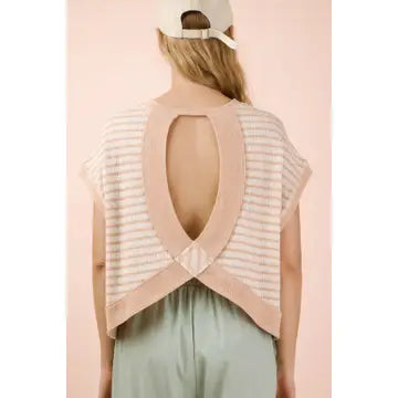 Open Back Textured Knit Top - Beige