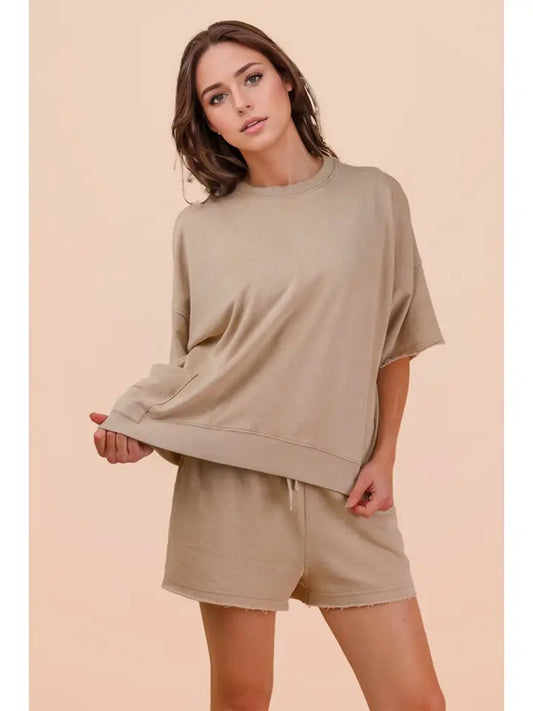 Trendsetter Mineral Washed Shorts - Beige