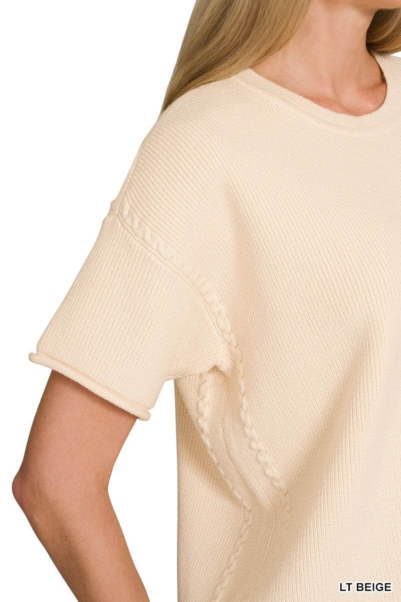 Drew Viscose Short Sleeve Sweater - Beige