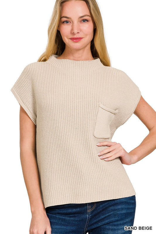 Claire Mock Neck Sweater Top - Sand Beige