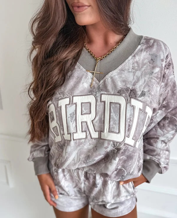 BIRDIE Ashwood Camo Oversized V-Neck Sweatshirt