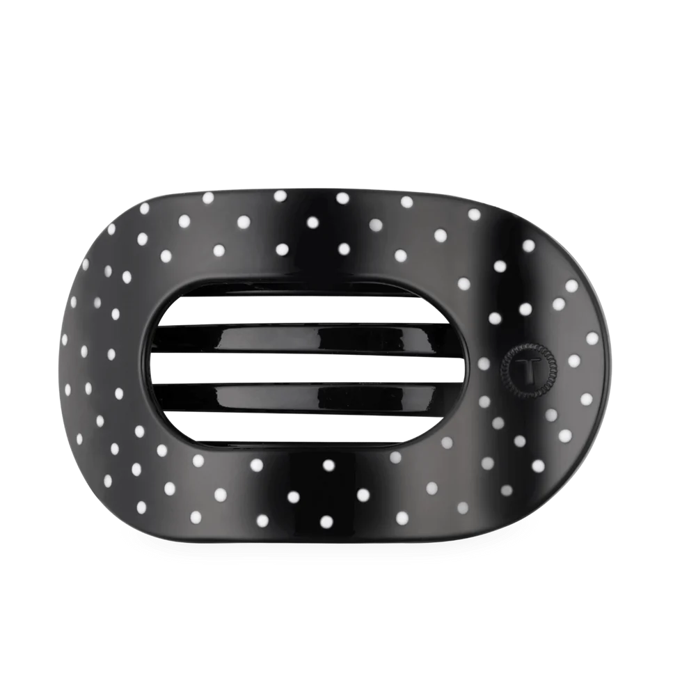 Black Polka Dot Party - Large Flat Round Hair Clip