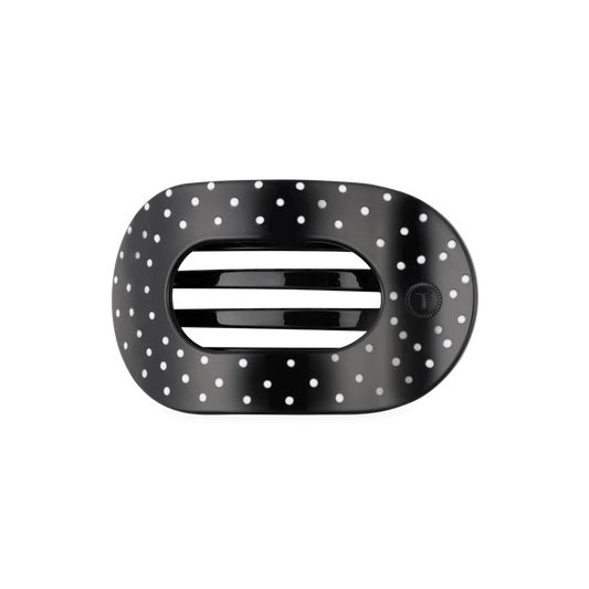 Black Polka Dot Party Medium Flat Round Hair Clip