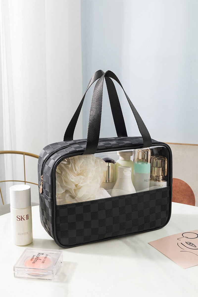 Checkered Pattern Clear Travel Bag - Black