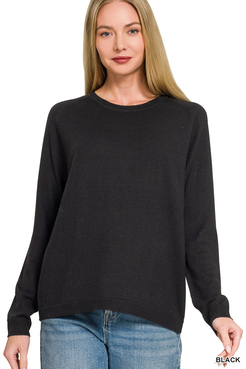 lightweight round neck sweater - black