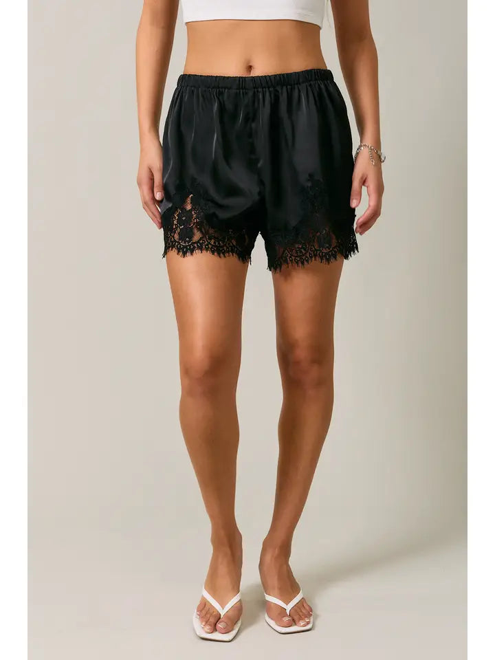 Elastic Waist Lace Trim Shorts