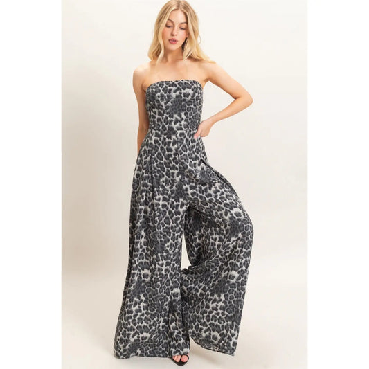 Leopard Print Strapless Jumpsuit