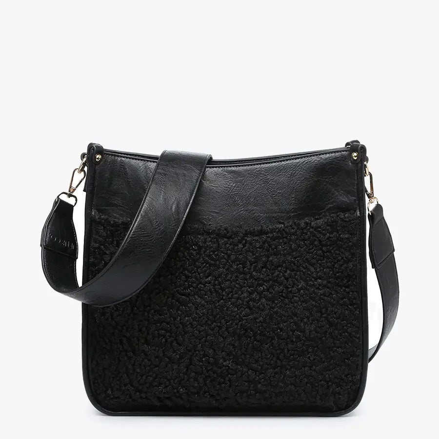 Teddy Trim Crossbody Bag - Black