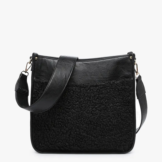 Teddy Trim Crossbody Bag - Black