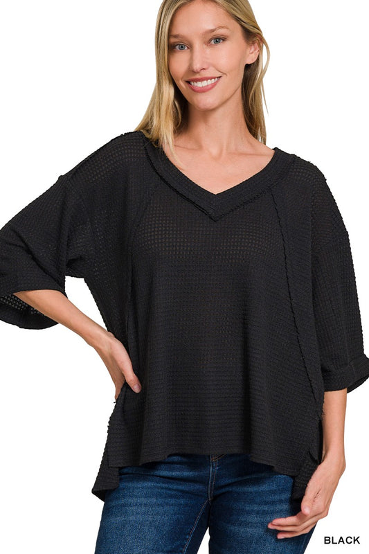 Brushed Waffle 3/4 Sleeve Top