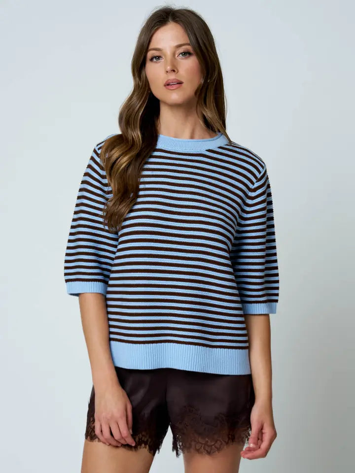 Textured Striped Half Sleeve Sweater