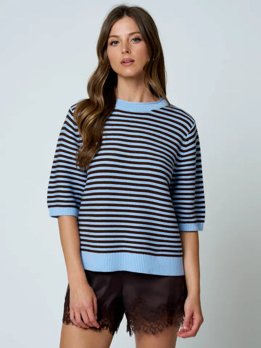 Textured Striped Half Sleeve Sweater