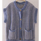 two tone ribbed knit vest - blue/cream