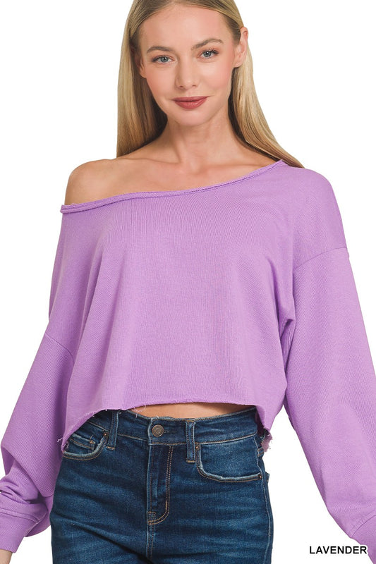 French Terry Boatneck Crop Top - Lavender