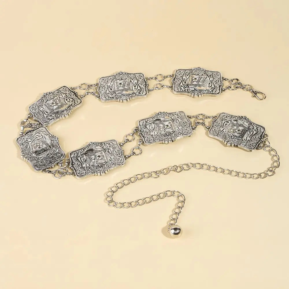 Western Engraved Boots Concho Belt - Silver