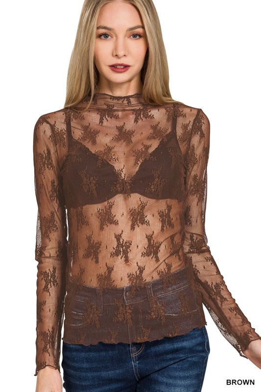 Lace Layering Top - Brown