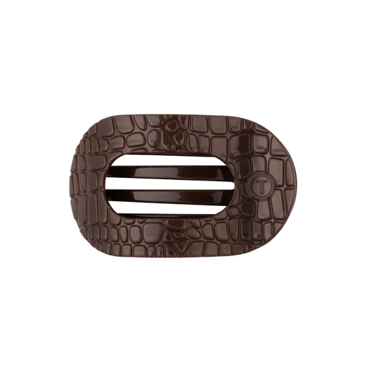 Brown Crocodile Medium Flat Round Hair Clip