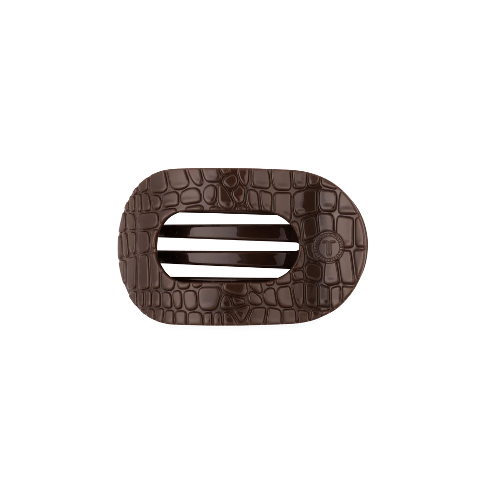 Brown Crocodile Small Flat Round Hair Clip