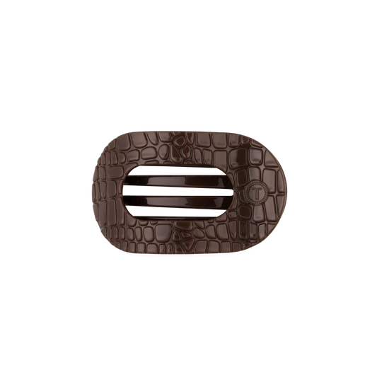 Brown Crocodile Small Flat Round Hair Clip
