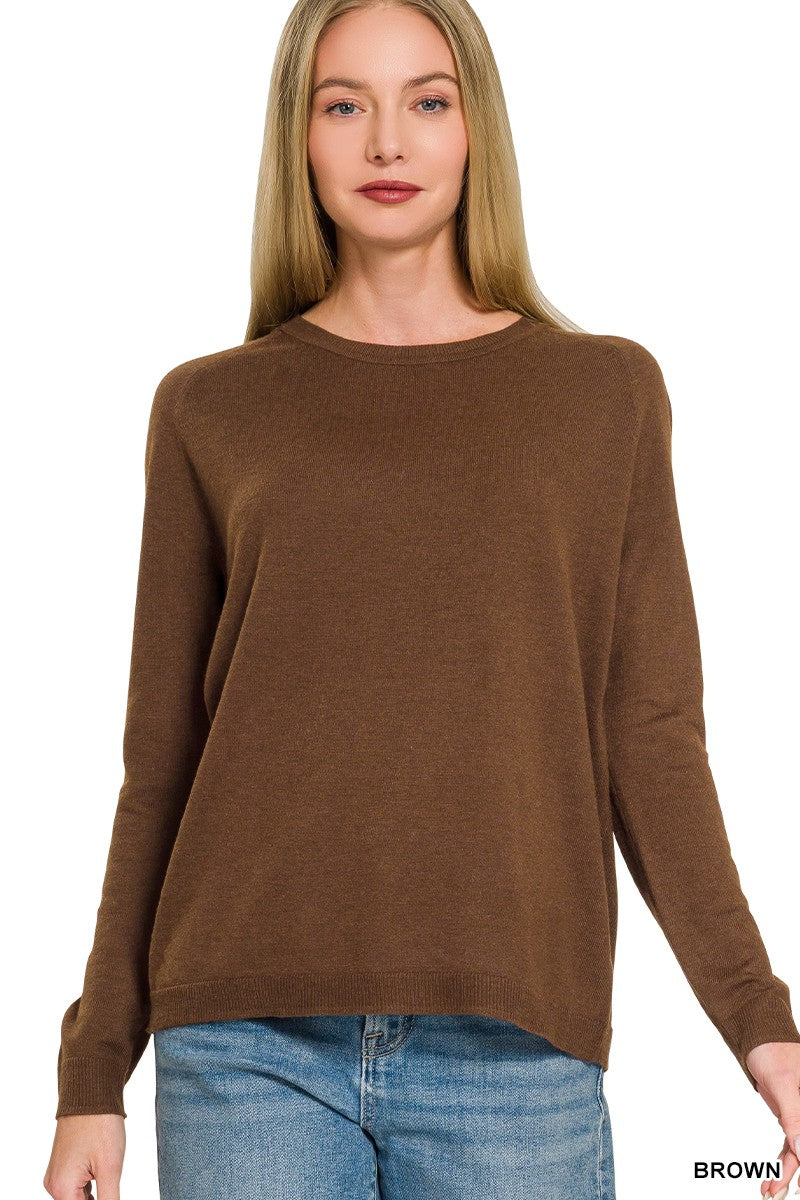 lightweight round neck sweater - brown
