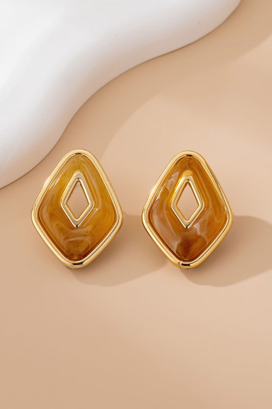Enamel Geometric Earring Studs - Brown