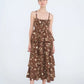 CASEY FLORAL RUFFLE TIER MIDI DRESS - BROWN