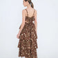 CASEY FLORAL RUFFLE TIER MIDI DRESS - BROWN