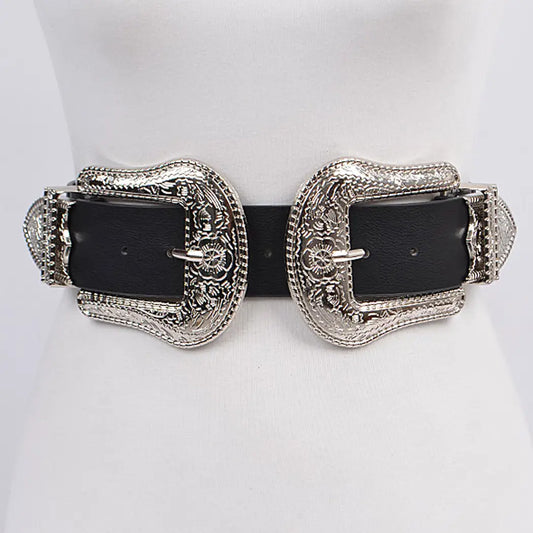 Swirl Metal Buckle Belt - Black/Silver