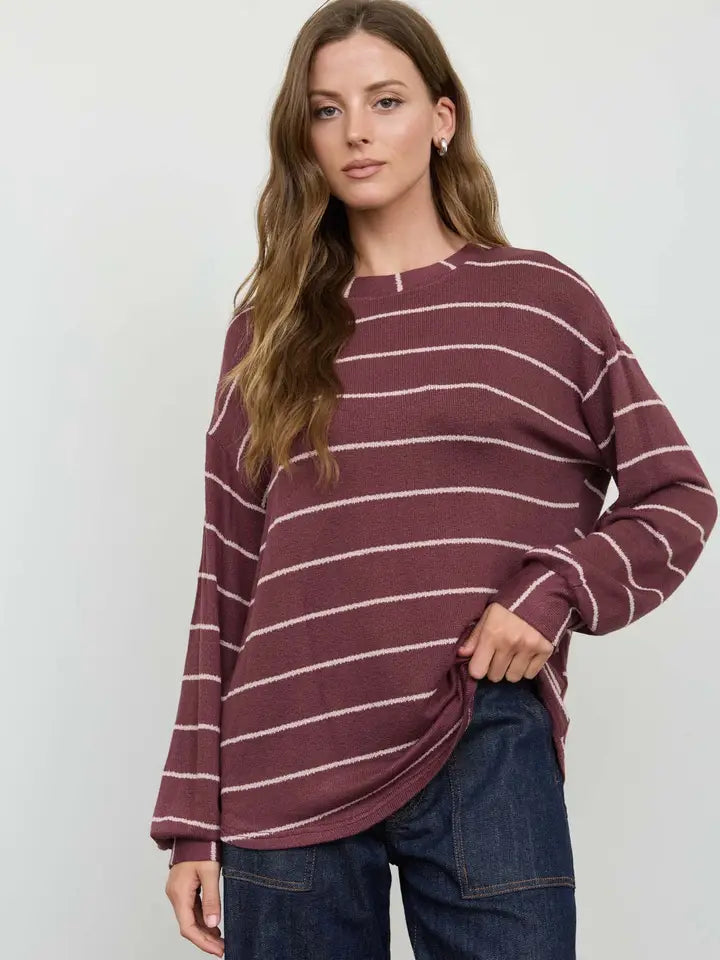 Striped Relaxed Top - Burgundy