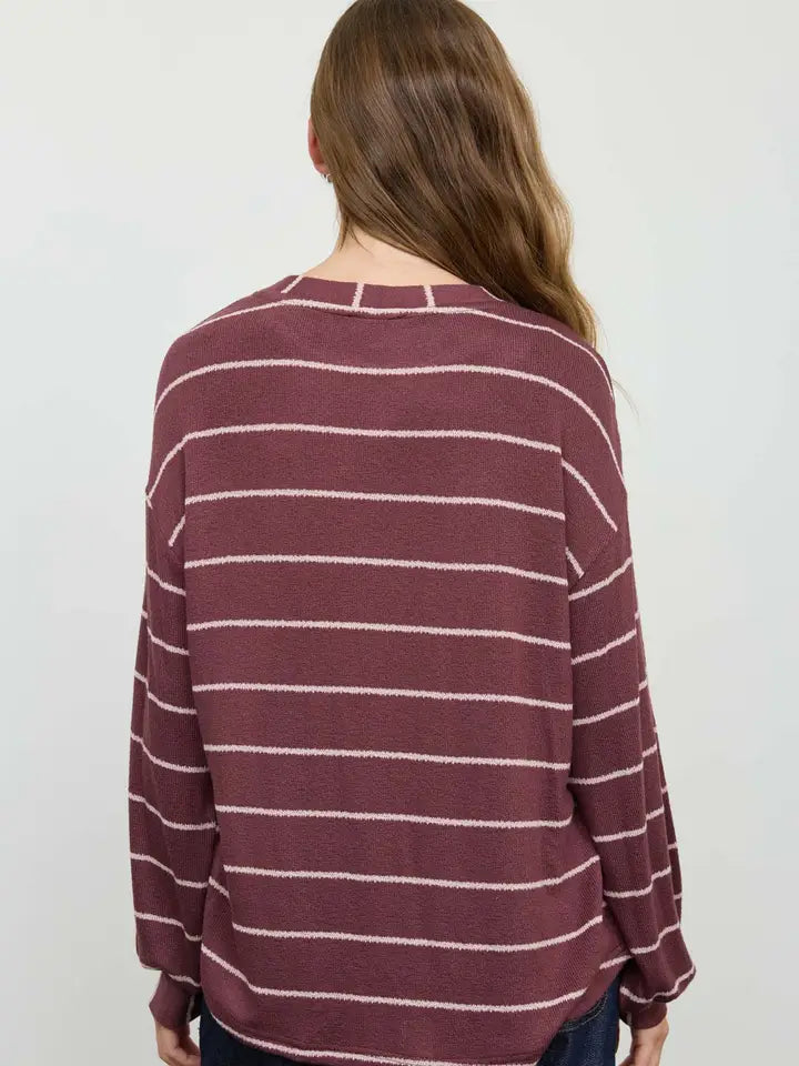 Striped Relaxed Top - Burgundy