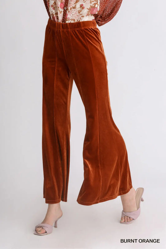 High Waist Velvet Flare Pants - Burnt Orange