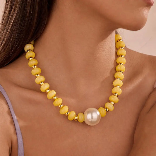 Pearl Pendant Beaded Necklace - Butter