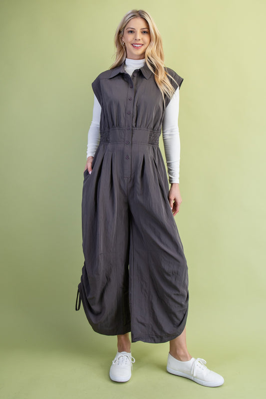 Sleeveless Button Front Jumpsuit
