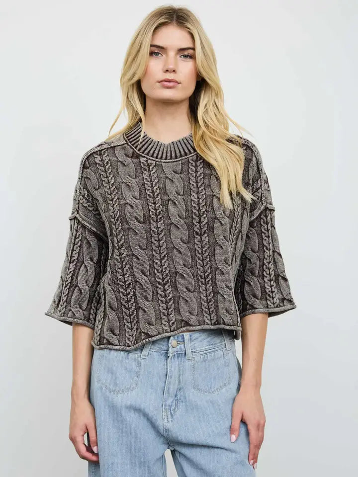 Cable Knit Pullover - Dark Brown