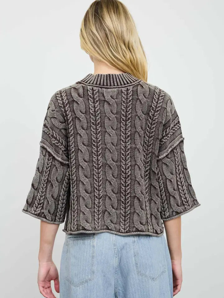 Cable Knit Pullover - Dark Brown
