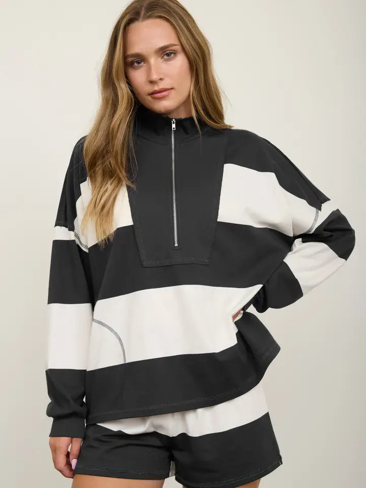 That's Just Me Striped Top - Charcoal