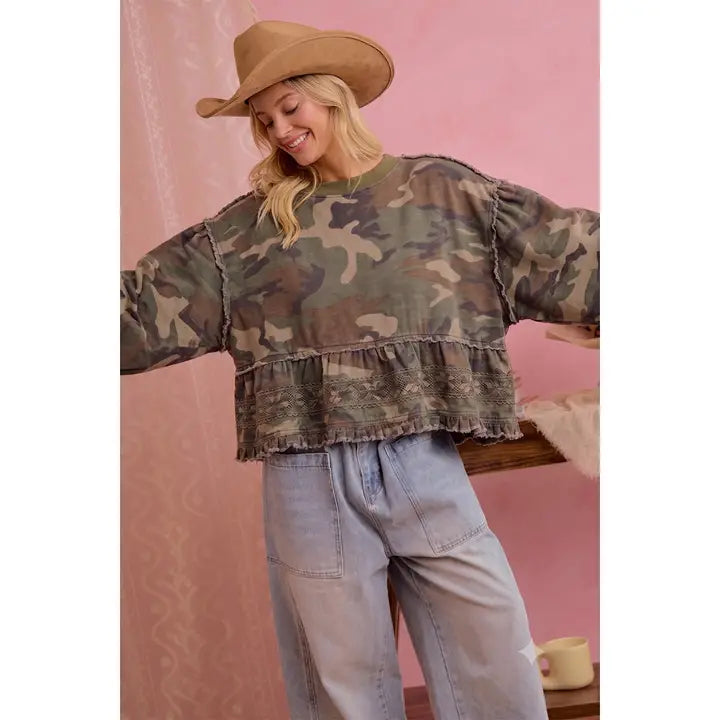 Camo Ruffle Tier Top