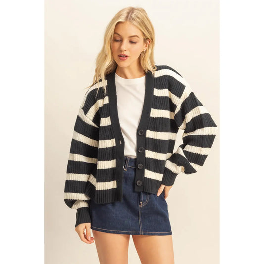Striped Button Front Cardigan