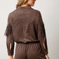 Studded Fringe Suede Romper -  Charcoal