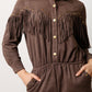 Studded Fringe Suede Romper -  Charcoal