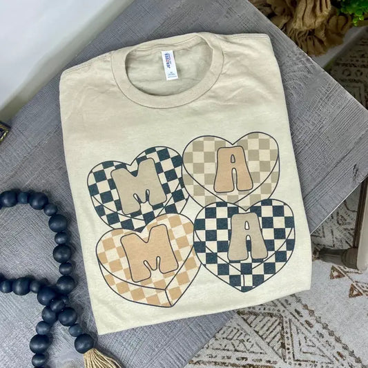 Mama Checkered Hearts Graphic Tee
